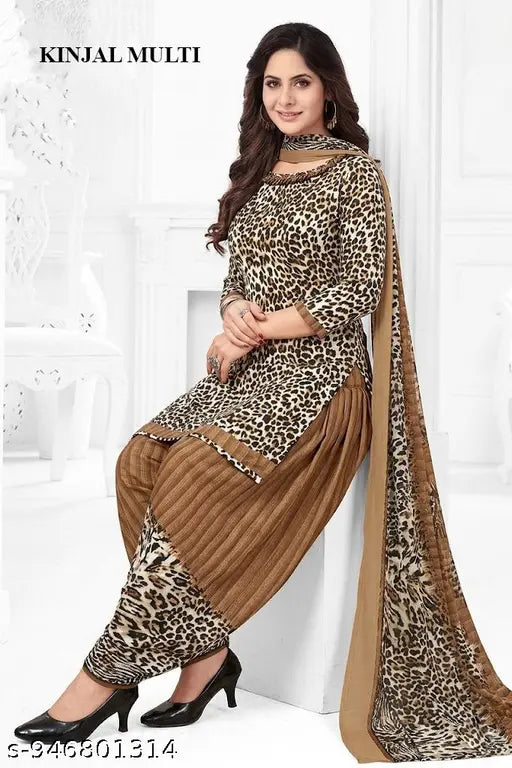 Priyashi Women's Beautiful Crepe Abstract Printed Unstitched Dress Material | Brown Color Unstitched Salwar Suit With Dupatta | Salwar Suit For Woman