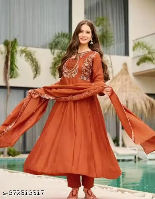 Women Embroidered Kurta Set with Dupatta | Kurta Palazzo Set for Women | Ethnic Wear Kurta Set | Festive Party Wedding Traditional Wear for Girls & Ladies