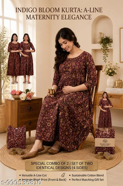 Woman's Floral Printed Viscose Rayon Square Neck Short Women Cotton Floral Maternity Feeding Dress | Nursing Zip Feeding Gown | Pregnancy & Feeding Maxi Dress | 3/4 Sleeve Comfortable Maternity.