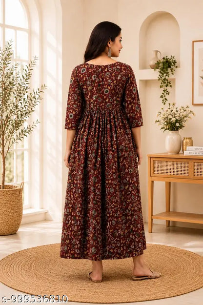 Woman's Floral Printed Viscose Rayon Square Neck Short Women Cotton Floral Maternity Feeding Dress | Nursing Zip Feeding Gown | Pregnancy & Feeding Maxi Dress | 3/4 Sleeve Comfortable Maternity.